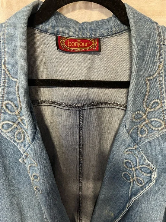 Vintage 90s Light Blue Denim Trench Coat- Size XL - Picture 4 of 9